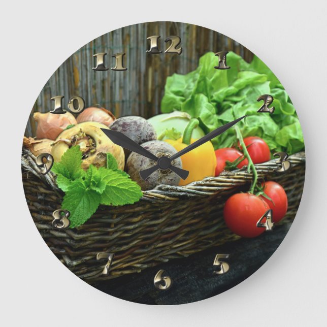 Grande Horloge Ronde Thanksgiving Vegetable Harvest en Basket (Recto)