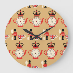 Grande Horloge Ronde Thé anglais vintage : motif sans soudure.