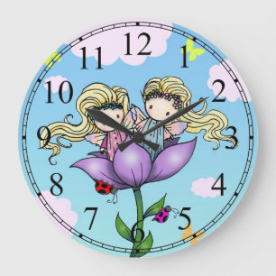 Grande Horloge Ronde The Little Twin Fairy Girls Wall Clock