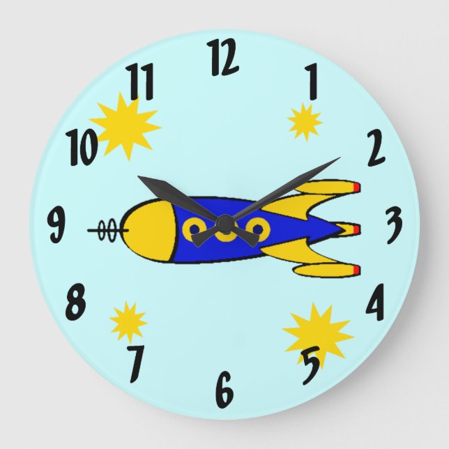Grande Horloge Ronde The Moon Retro Spaceship Wall Clock (Recto)