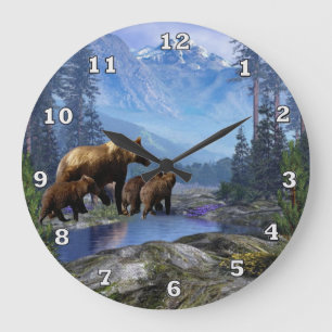 Grande Horloge Ronde The Mountain Grizzlies Animal Wall Clock