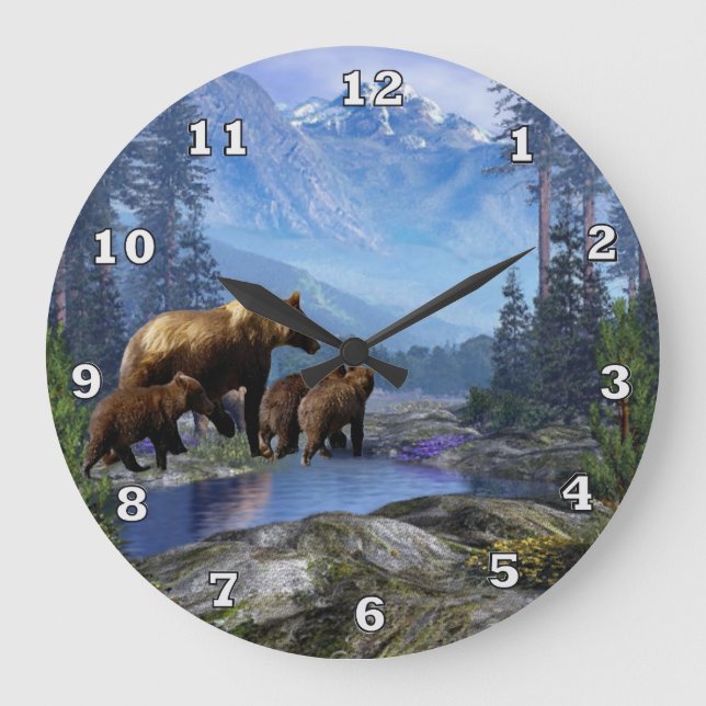Grande Horloge Ronde The Mountain Grizzlies Animal Wall Clock (Recto)