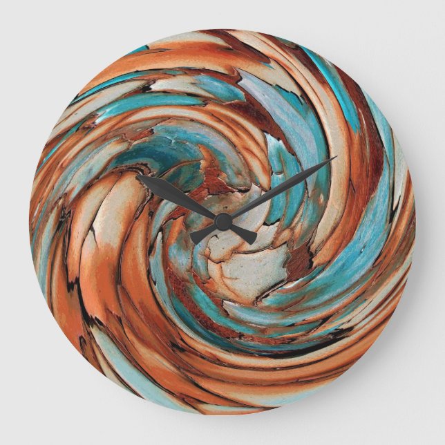 Grande Horloge Ronde The Rust N Blue Abstract Art Wall Clock (Recto)