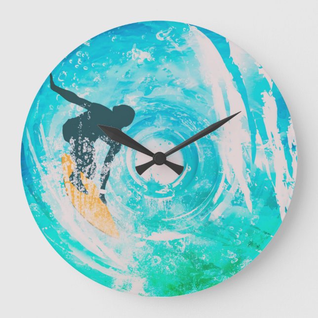Grande Horloge Ronde The Surfer Silhouette And Blue Water Waves Wall Cl (Recto)
