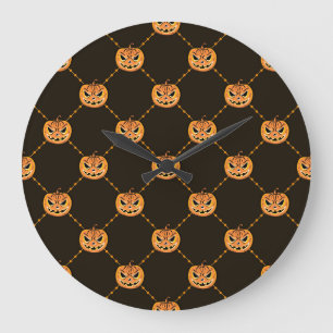 Grande Horloge Ronde Thème de la fête d'Halloween citrouille.