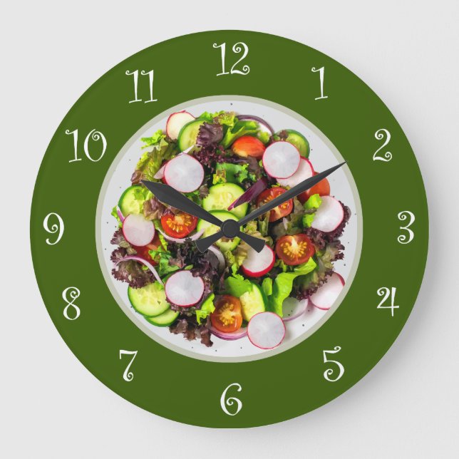 Grande Horloge Ronde Thème de nourriture Salade végétarienne Horaires m (Recto)