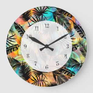 Grande Horloge Ronde Thème hawaïen tropical Palm Feuille moderne