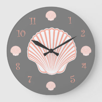 Grande Horloge Ronde Thème plage Coquille de coquillage