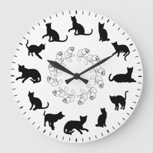 Grande Horloge Ronde Thèmes de silhouettes de chat noir mignon unique