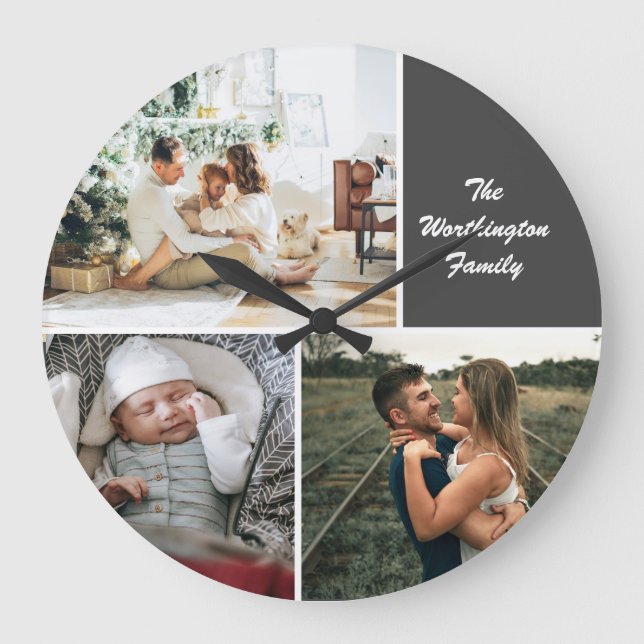 Grande Horloge Ronde Three Photo Collage Custom (Recto)