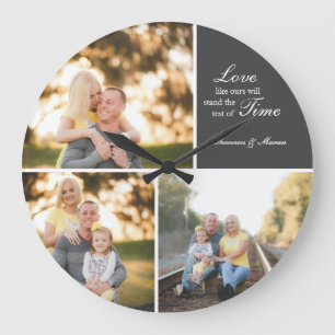 Grande Horloge Ronde Three Photo Collage Wedding Custom Large Clock