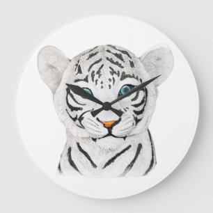 Grande Horloge Ronde Tigre blanc croustillant - Art faunique mignon