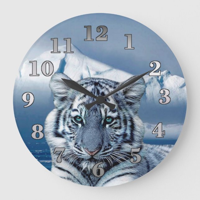 Grande Horloge Ronde Tigre bleu blanc (Recto)