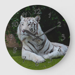 Grande Horloge Ronde Tigre de Bengale blanc