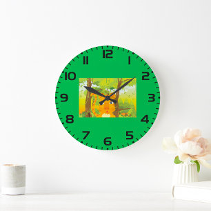 Grande Horloge Ronde Tigre de dessin animé en colère mignon dans la jun