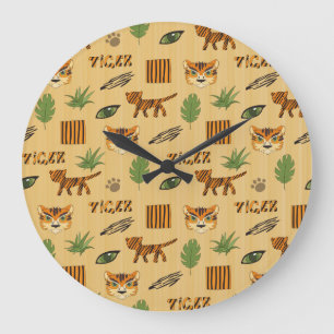 Grande Horloge Ronde Tigre de dessin animé : Motif des enfants gai.