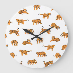 Grande Horloge Ronde Tigre japonais : Doodle Vintage sans joint