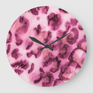Grande Horloge Ronde Tigre rose : Texture acrylique animale