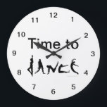 Grande Horloge Ronde Time to Dance Dancers Silhouettes Wall Clock<br><div class="desc">This fun and whimsical custom wall clock is perfect for dance lovers or a dance studio. It has silhouettes of dancers in different poses that spell the word "dance". Le Clock has black numbers. Les Words say, "temps à temps". Click customize to change the font style or color. You can...</div>