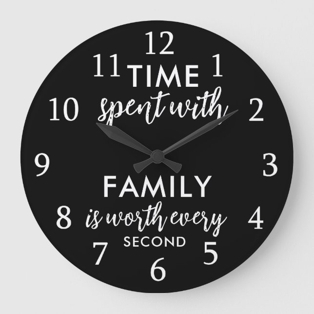 Grande Horloge Ronde Time With Family Quote Typography Black And White (Recto)