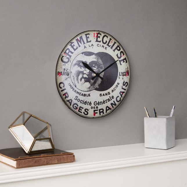 Grande Horloge Ronde Tin polonais Français (Bureau)