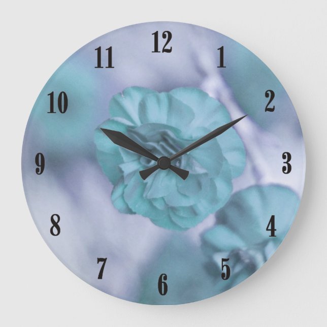 Grande Horloge Ronde Tiny Blue Flowers Wall Clock (Recto)
