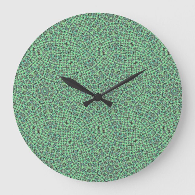 Grande Horloge Ronde Tissage de panier vert et bleu (Recto)