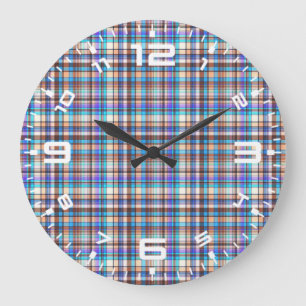 Grande Horloge Ronde Tissu à carreaux Imprimé à carreaux Motif-57688