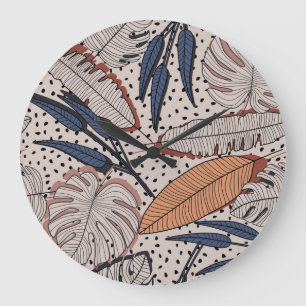 Grande Horloge Ronde Tissu botanique tropical Illustration Vintage