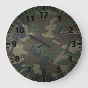 Grande Horloge Ronde Tissu camouflage de forêt