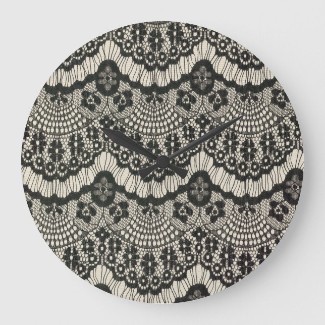 Grande Horloge Ronde Tissu dentelle ornement sur blanc. (Recto)