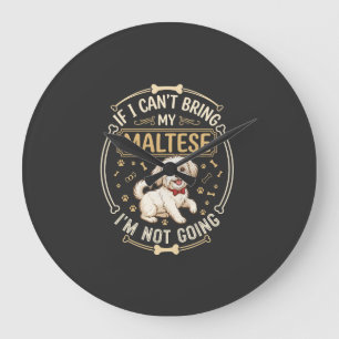 Grande Horloge Ronde Tissu Maltais Chien N'allant Pas Rouge Nœud Papill