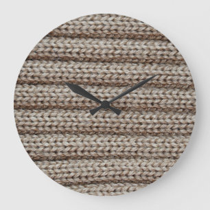Grande Horloge Ronde Tissu tricoté plat, texture marron.