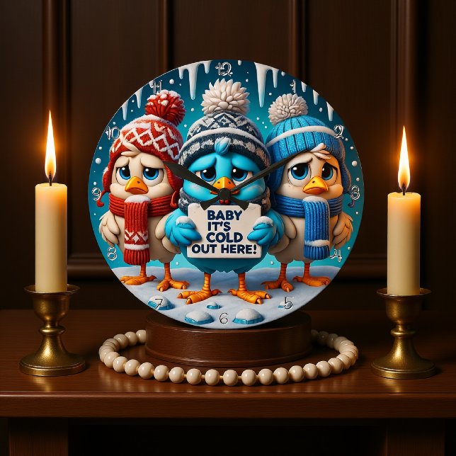 Grande Horloge Ronde Titre : "Bébé, il fait froid dehors ici (Créateur téléchargé)