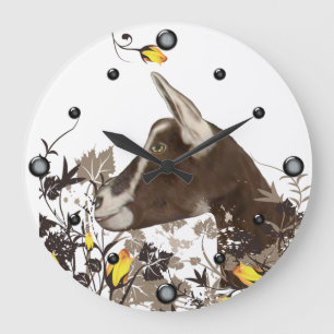 Grande Horloge Ronde Toggenburg Peinture de chèvre laitière Floral Horl