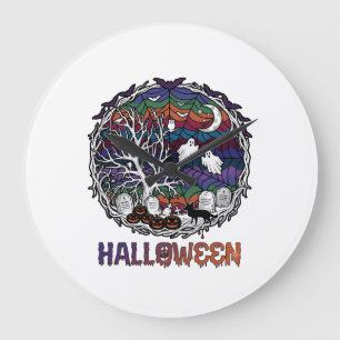 Grande Horloge Ronde Toiles d'araignée d'Halloween Arbres Fantômes Citr