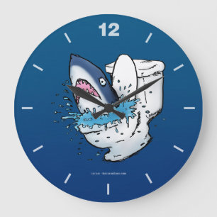 Grande Horloge Ronde Toilette Shark Funny Blue Cartoon