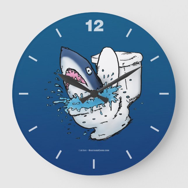 Grande Horloge Ronde Toilette Shark Funny Blue Cartoon (Recto)
