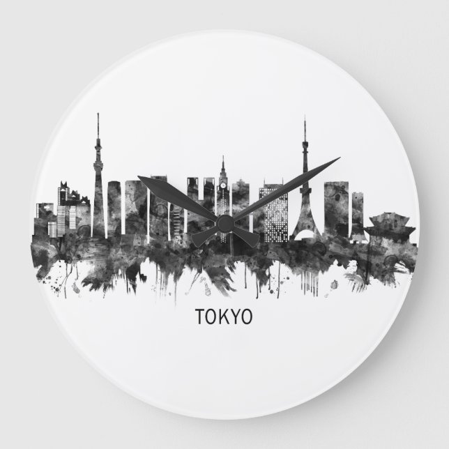 Grande Horloge Ronde Tokyo Japan Skyline BW (Recto)