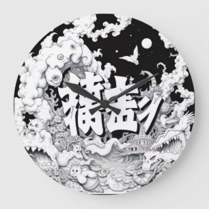 Grande Horloge Ronde Tokyo Noir et Blanc
