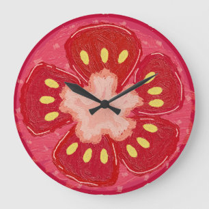 Grande Horloge Ronde Tomate Tranchée Vibrante Fruit Peint Moderne