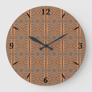 Grande Horloge Ronde Tone Terre Tribal Ruban Art Motif Abstrait