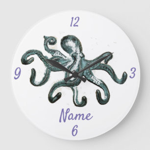 Grande Horloge Ronde Tonnerre-Cove d'Octopus bleu