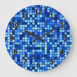 Grande Horloge Ronde Tons Bleu D'Hiver Et Noir Carré Motif