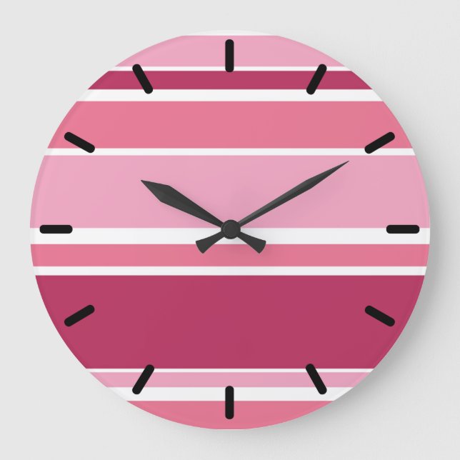 Grande Horloge Ronde Tons de rayures roses (Recto)