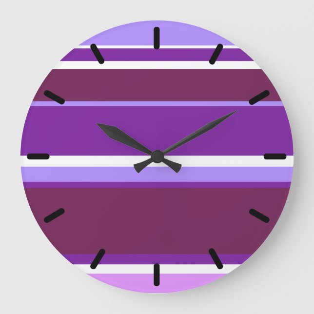 Grande Horloge Ronde Tons de rayures violettes (Recto)