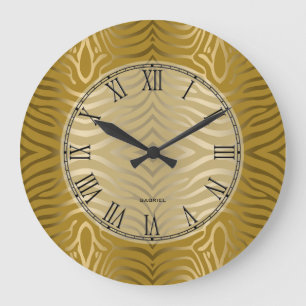 Grande Horloge Ronde Tons or Zebra Stripes Motif