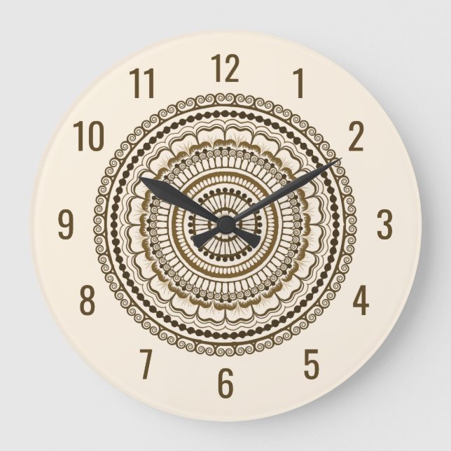 Grande Horloge Ronde Tons Terre Brown Henna Mandala (Recto)