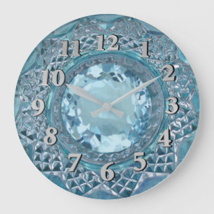 Grande Horloge Ronde Topaze et verre taillé bleus