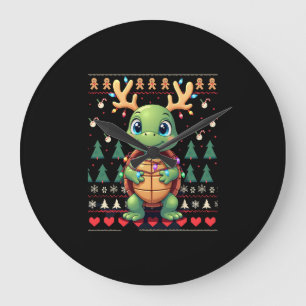 Grande Horloge Ronde Tortue à éclairage de style pull de Noël laid